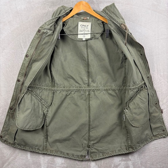 ONLY Jacket Women Size S Military Green Hooded Zipper Utility Casual Streetwear - Picture 10 of 10